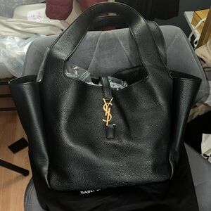 Yves Saint Laurent BeA tote Black Leather Tote with Gold YSL Monogram